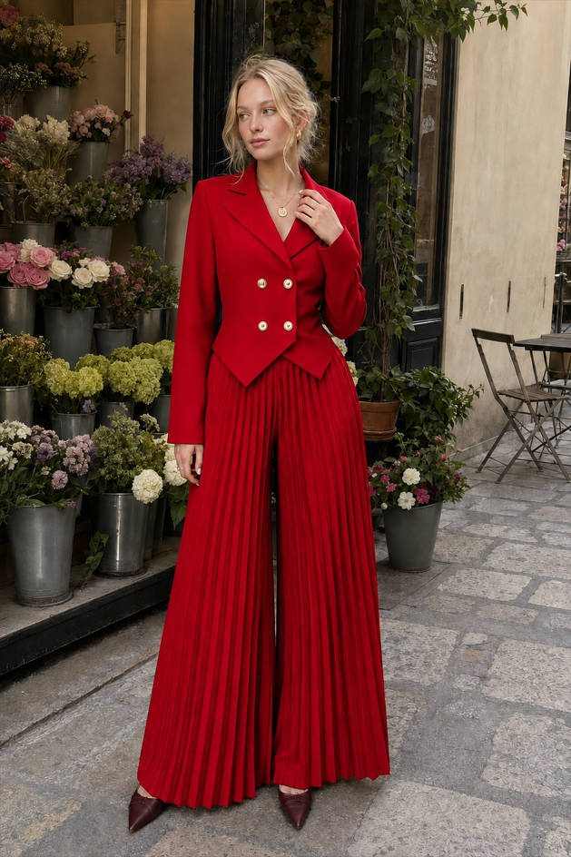 Tailored Pleated Two Piece Blazer Pants Set
