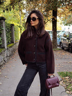 Retro Fall Winter Long Stand Single-breasted Loose Elegant Office Lady Coat