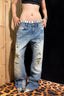 Leopard Patch Distressed Low Rise Jeans