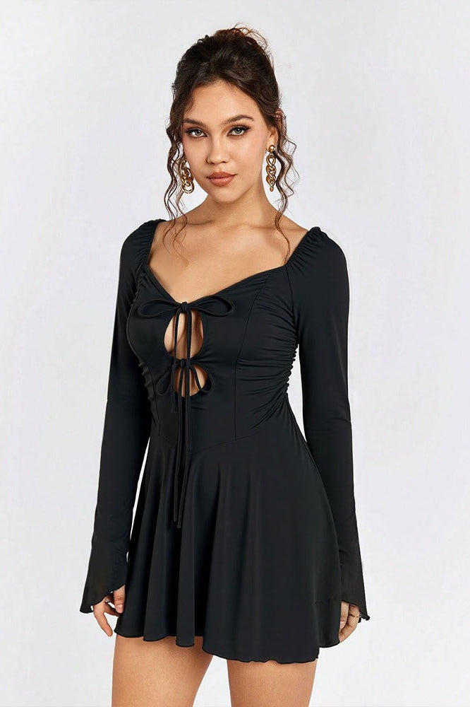 Ruffle Trim Corset Lace Up Cut Out Mini Dress Main image