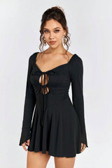 Ruffle Trim Corset Lace Up Cut Out Mini Dress