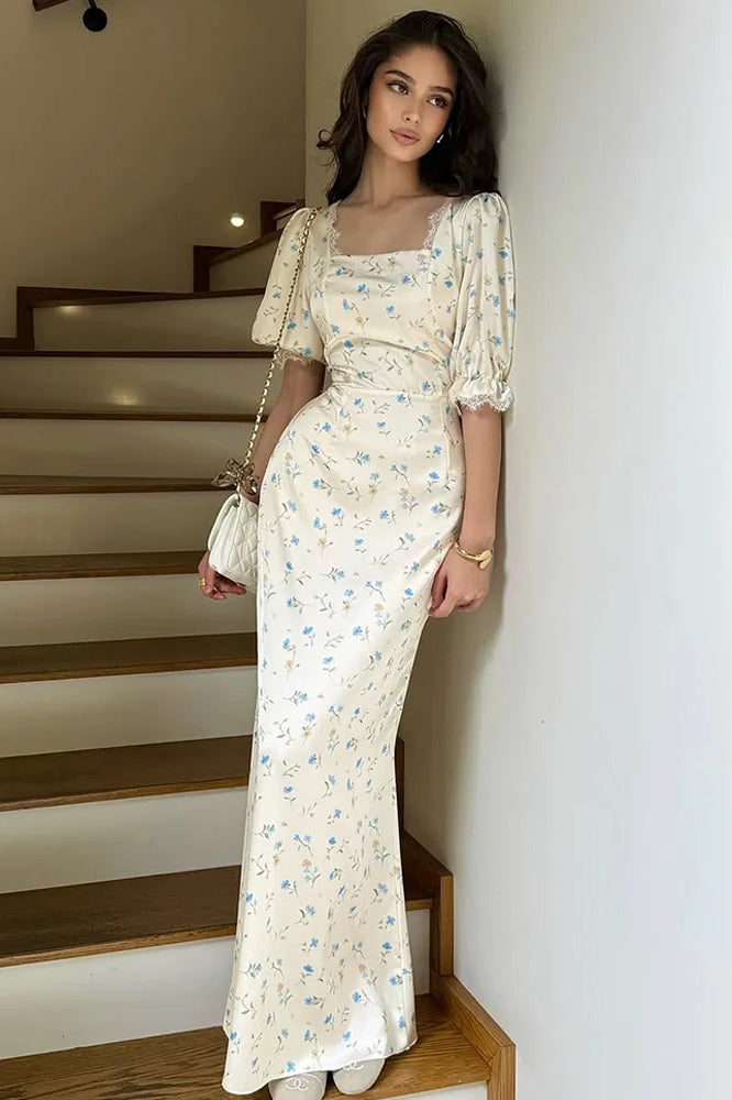 Satin Puff Sleeve Floral Dress Secondary image