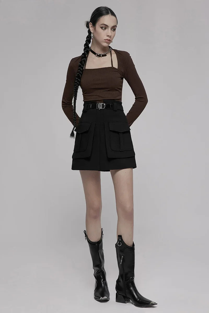 Women's Collect Waist A Line Black Half Personality Casual Women Mini Functional Buckle Decoration Skirt Main image