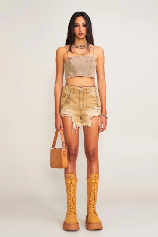 Distressed Raw Hem Denim Shorts Secondary image