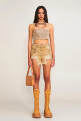 Distressed Raw Hem Denim Shorts