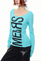 Oversized Letter Graphic Fitted Long Sleeve T-Shirt
