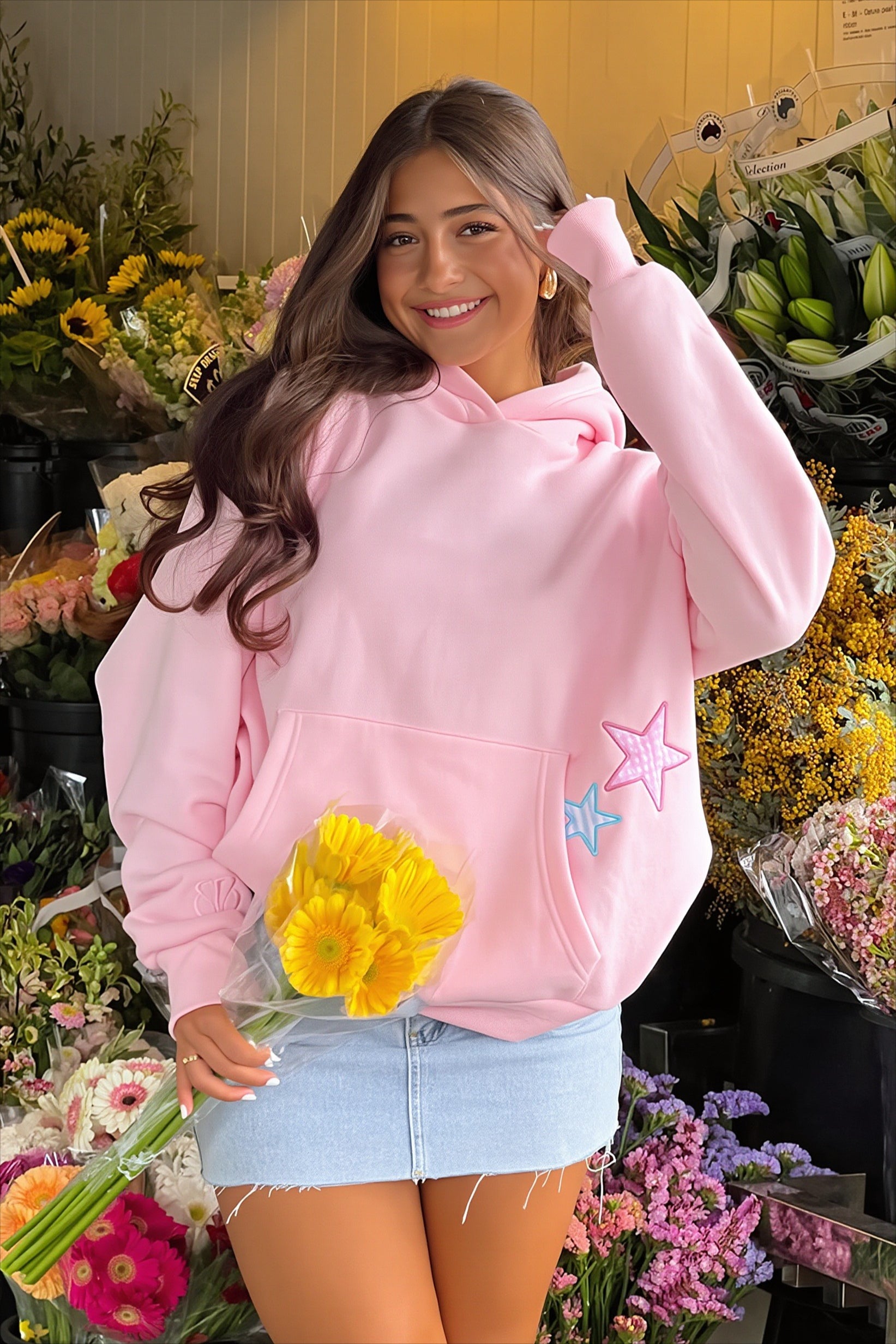 Star Applique Drawstring Pullover Hoodie Secondary image