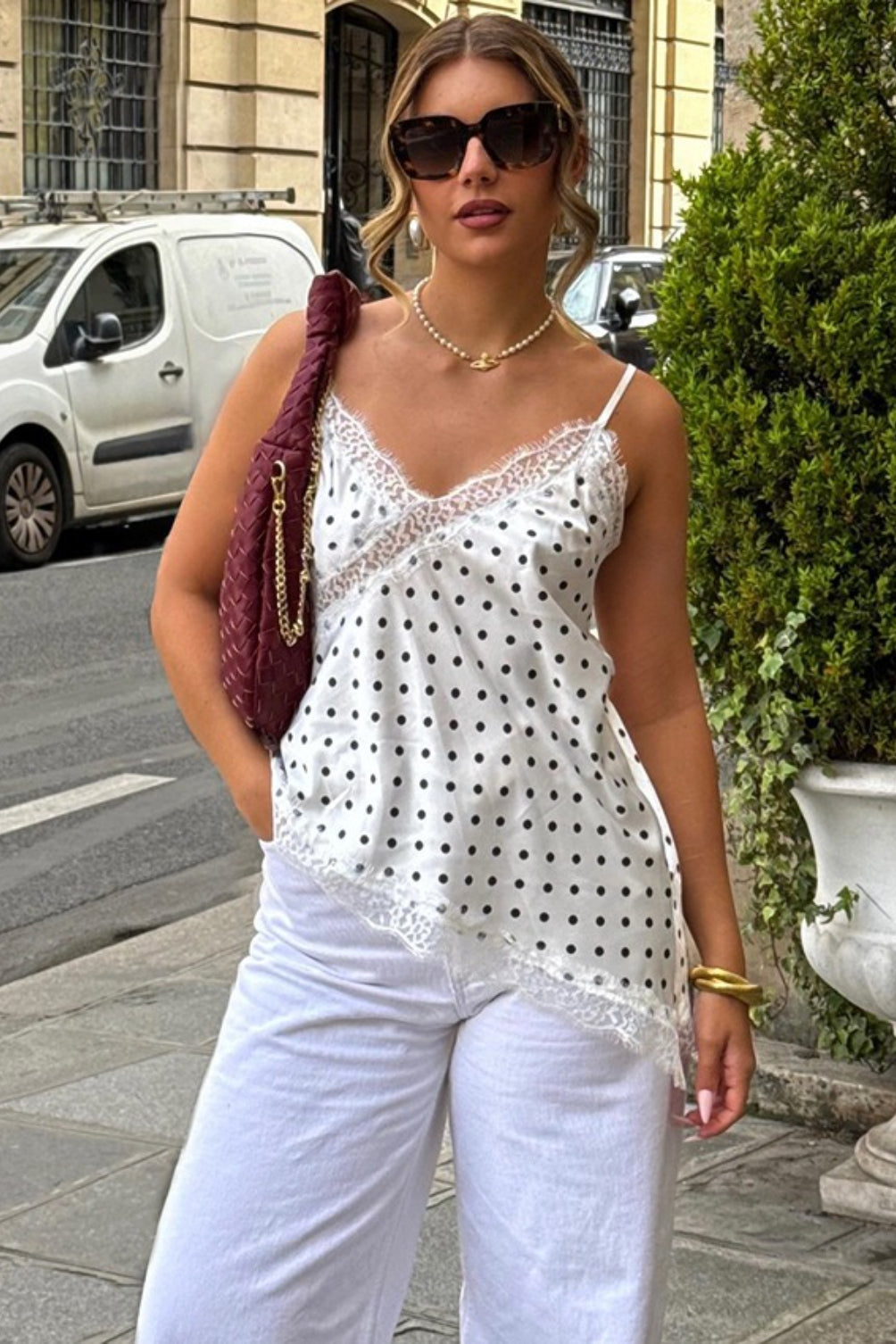 Lace Trim Dotted Cami Top Main image