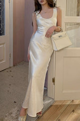 Satin Draped Sash Cami Bodycon Maxi Mermaid Silk Dress