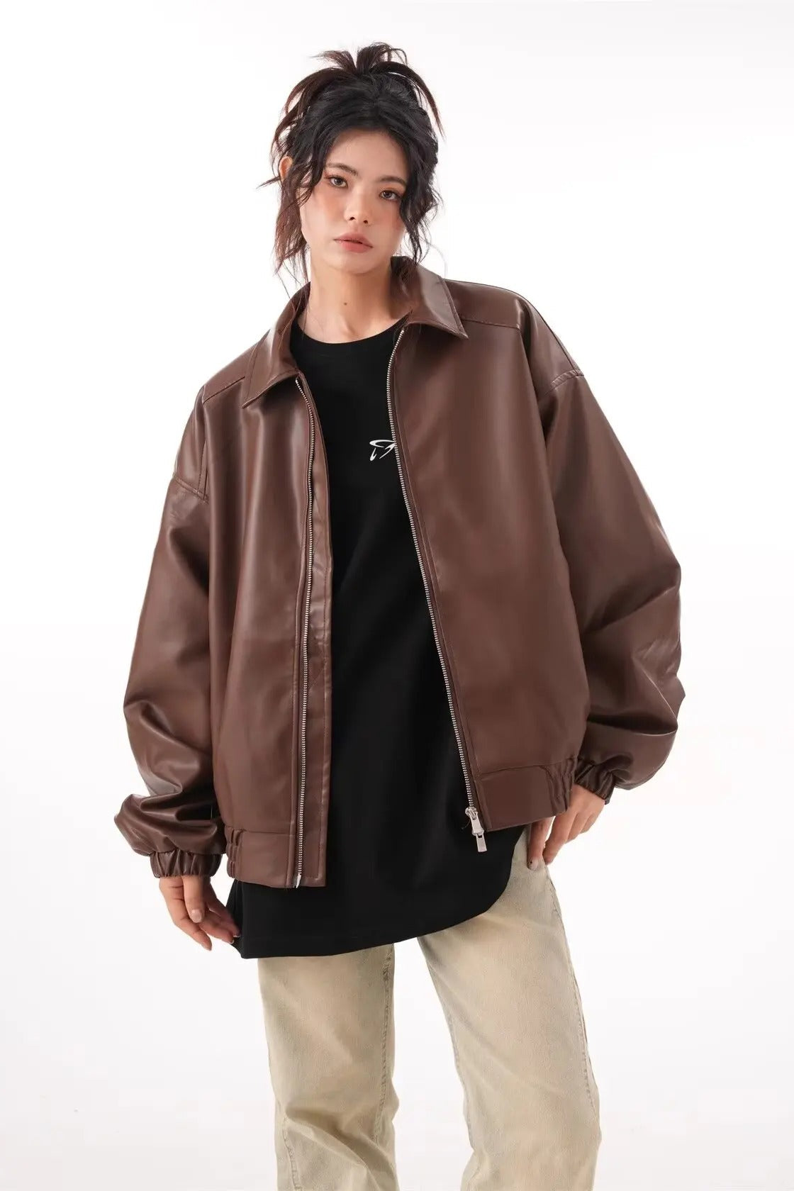 Vintage PU Leather Lapel Jacket Main image
