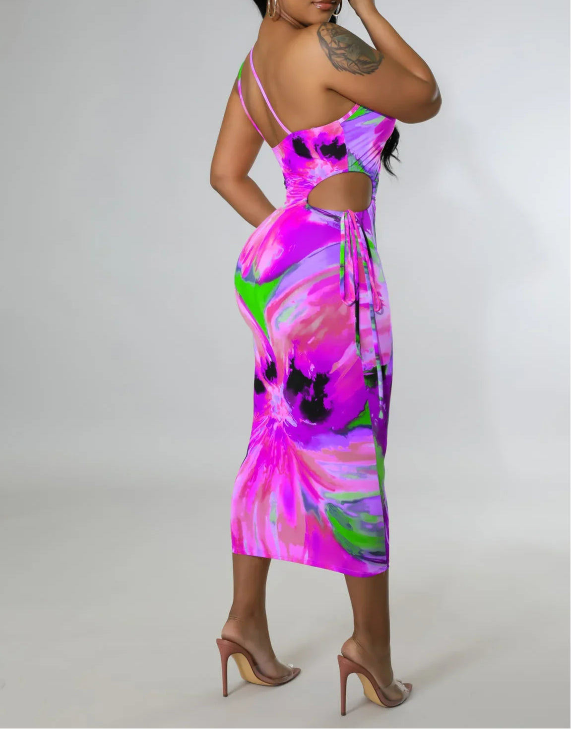 Tie Dye Spaghetti Strap Skew Neck Midi Dress Secondary image