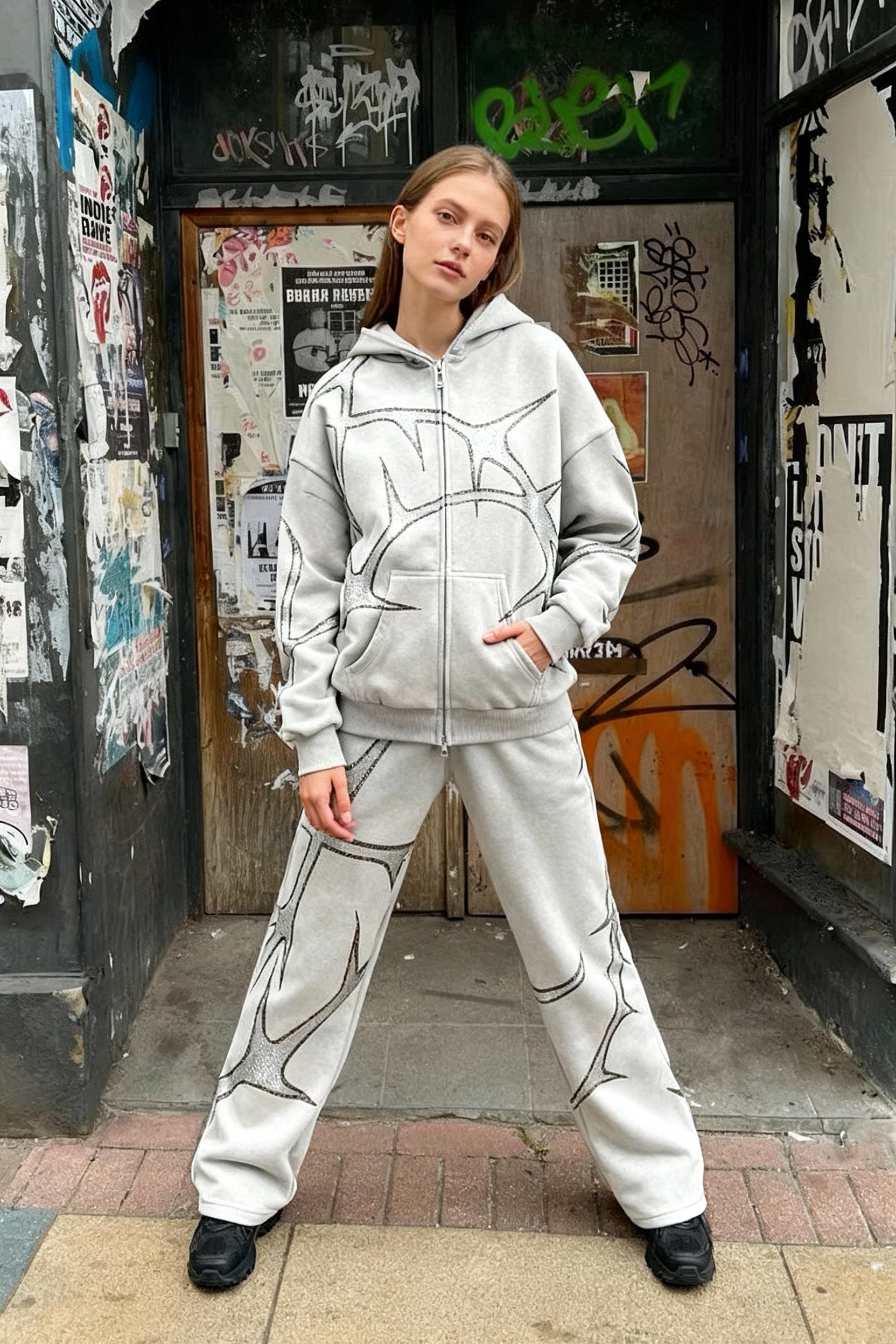 Y2K Mysterious Rhinestone Zipper Hoodie Secondary image