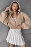 Cropped Waist Cinched Long Sleeve Zip-Up Hoodie
