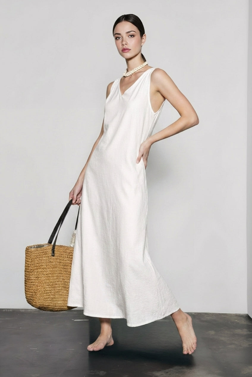 V Neck Linen Blend Sleeveless Vacation Dress Main image