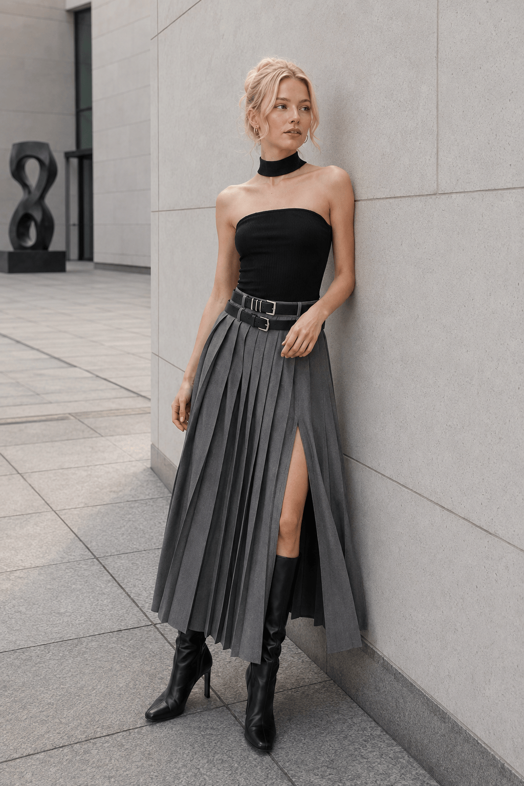 Pleated Split Maxi Trendy Skirt Main image