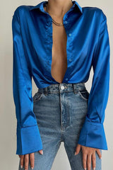 Lace Leather Panel Sheer Sexy Long Sleeve Chic Blouse