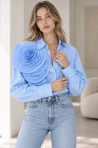 White Floral Drop Shoulder Oversized Dressy Casual Blouse
