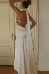 Halter Sash Open Back Reception Dress