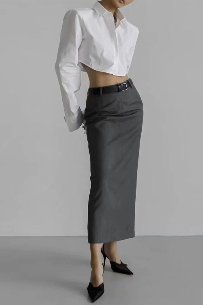 Wool Blazer Back Slit Midi Skirt Secondary image