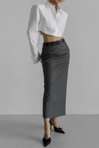 Wool Blazer Back Slit Midi Skirt