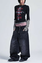 Gothic Plaid Layered Graphic Long Sleeve T-Shirt