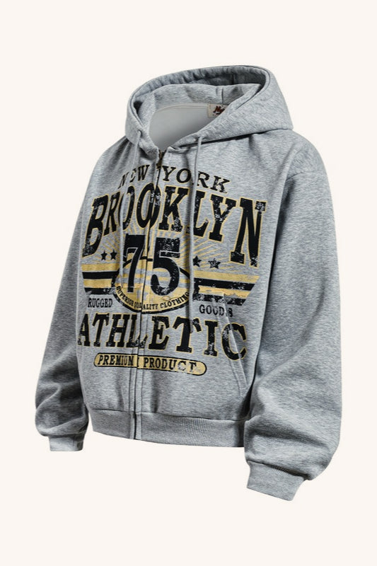 Vintage Graffiti Letter Print Zip Hoodie Secondary image