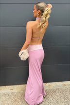 Halter Open Back Sleeveless Fitted Maxi Party Dress