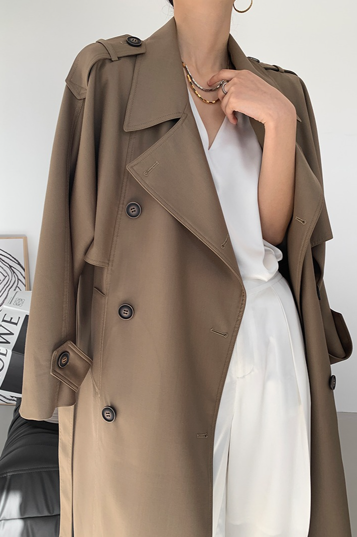 Korean British Double Breasted Elegant Mid Length Overcoat Secondary image