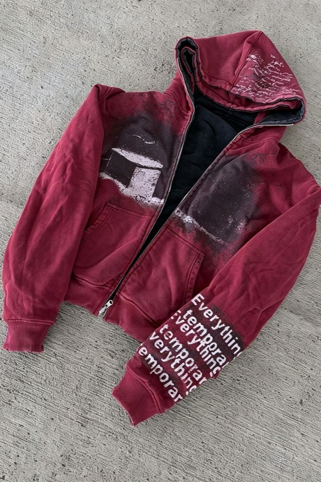 Dark Portrait Graphic Colorblock Zip Hoodie