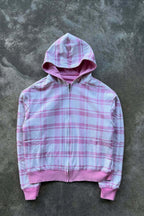 Reversible Plaid Lined Pink Full Zip Hoodie