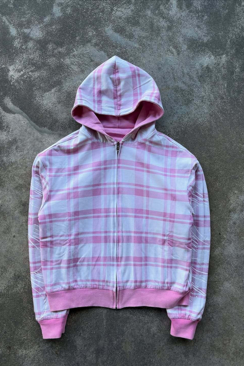 Reversible Plaid Lined Pink Full Zip Hoodie