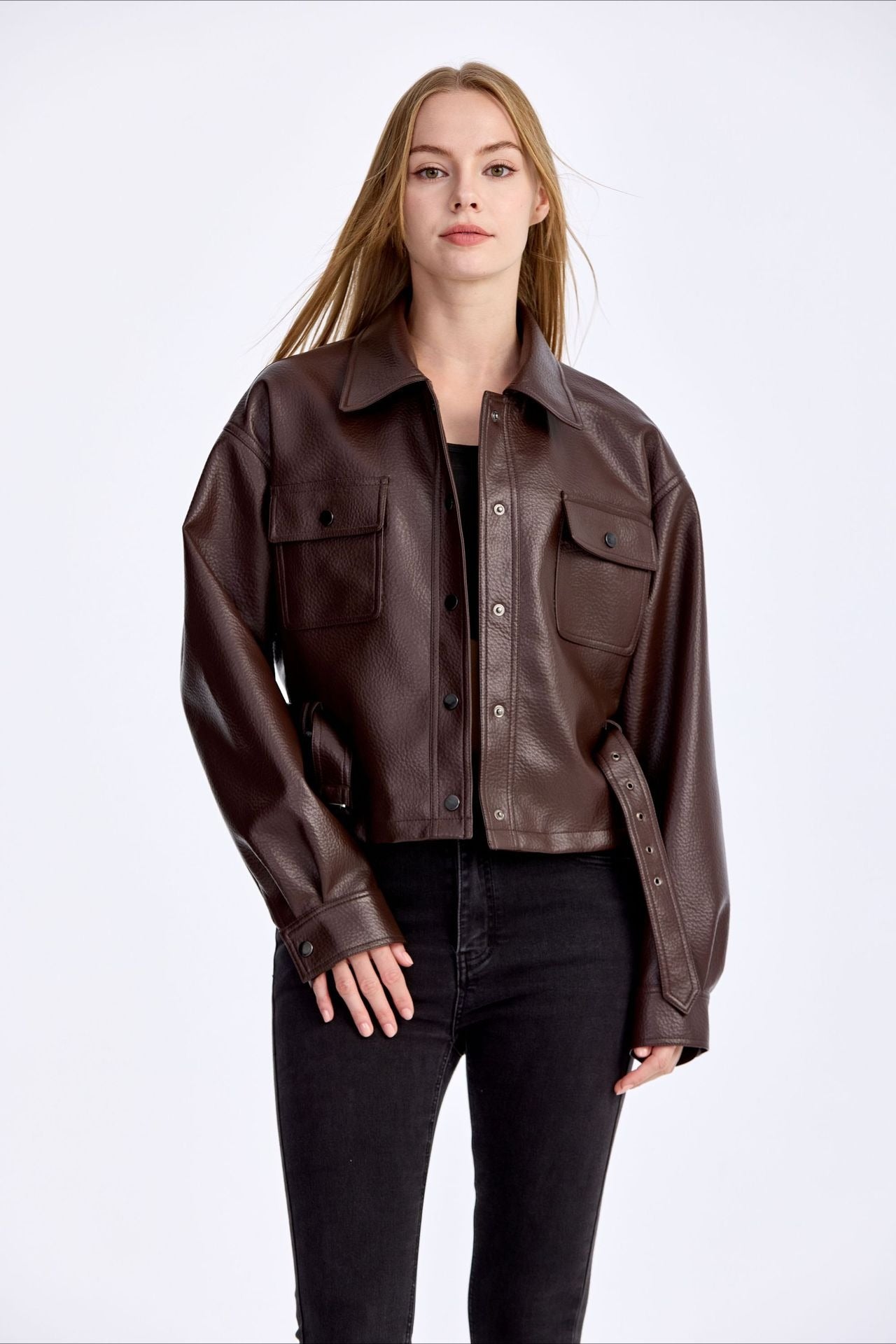 Cropped PU Notch Collar Jacket Main image