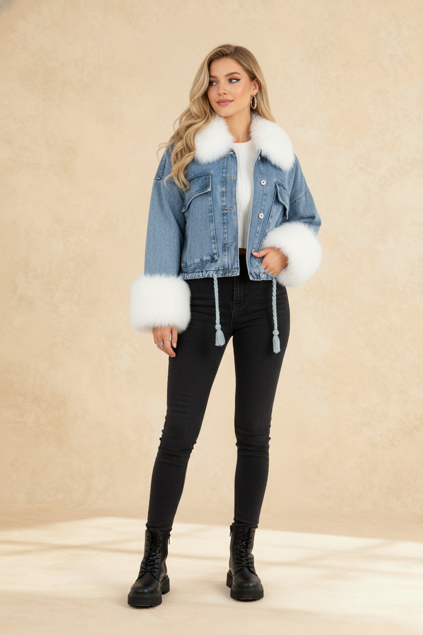 Autumn Winter Warm Faux Fur Short Denim Thicken Ladies Fashion Jackets Main image