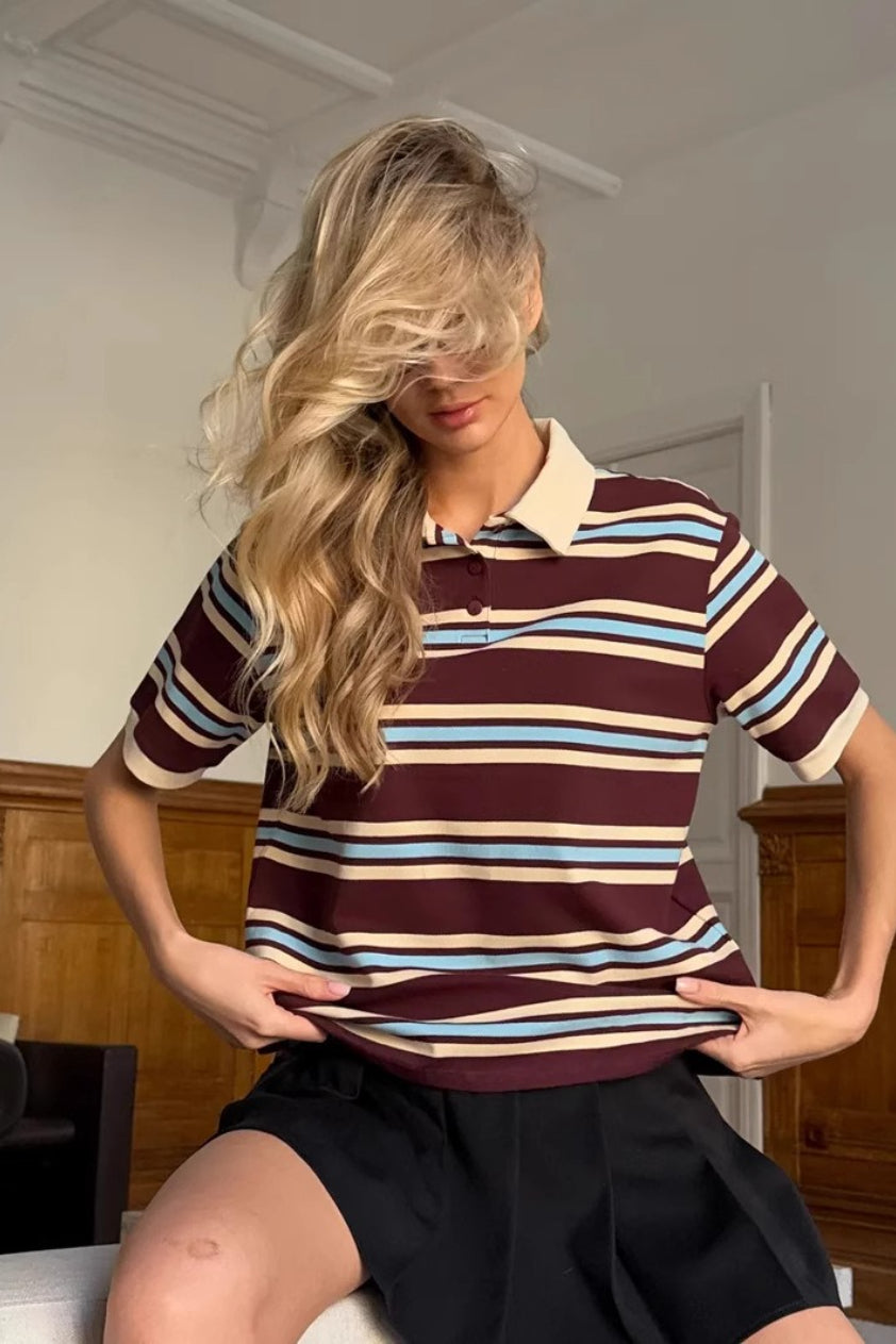 Vintage Stripe Contrast Polo T-Shirt Main image
