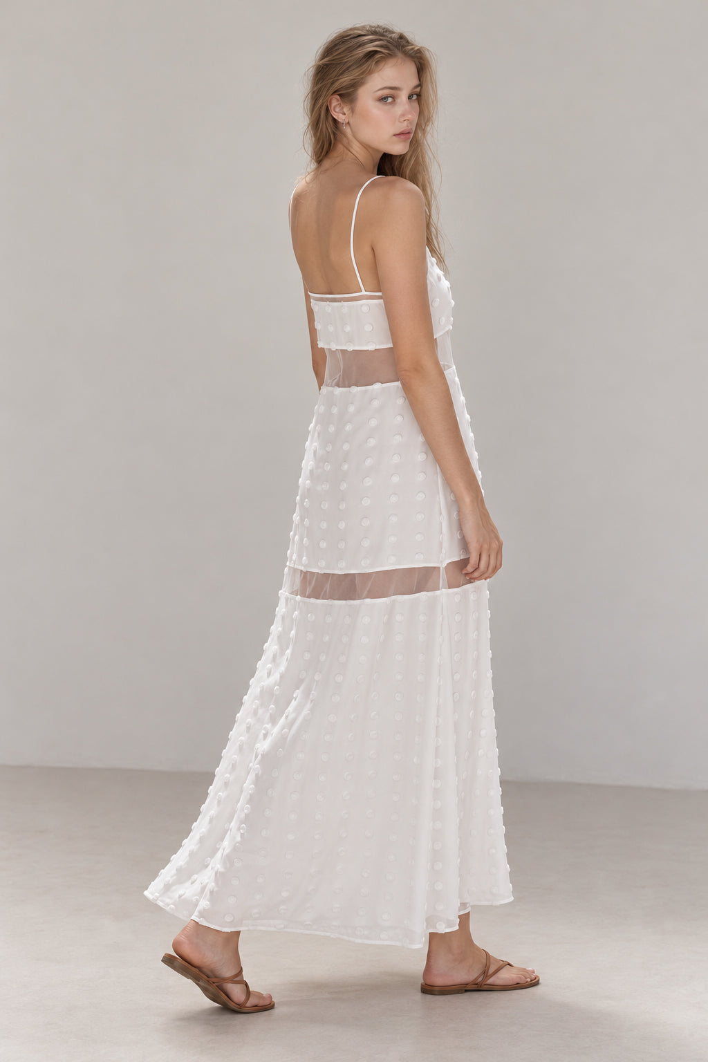 Textured Floral Cutout Spaghetti Strap Vacation Dress