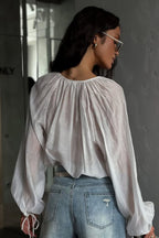 Ruffle Front Balloon Sleeve Loose Fit Blouse