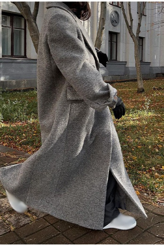 Elegant Wool Lapel Single Button Pocket Office Overcoat Secondary image