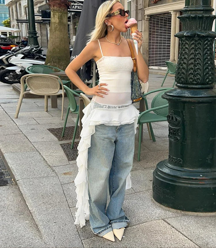 Chic Ruffles Spaghetti Straps Irregular Cami Top Secondary image