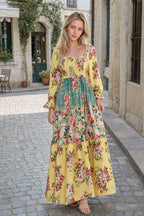 Patchwork Puff Sleeve Boho Dress