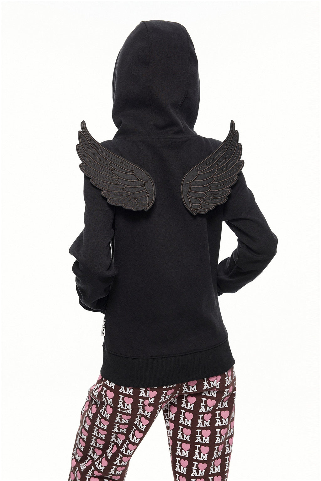 Angel Wing Contrast Zip Up Hoodie