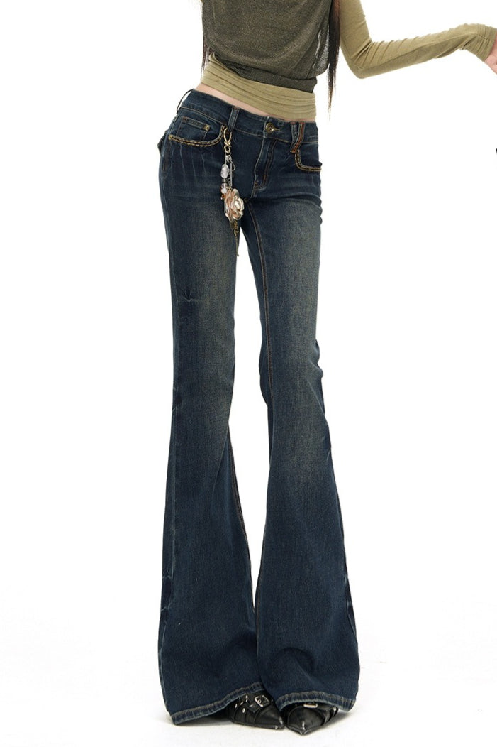 Contrast Seam Low Rise Bootcut Flare Jeans