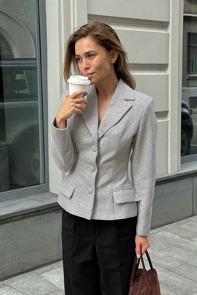 Charcoal Gray Tailored Waist Blazer Main image
