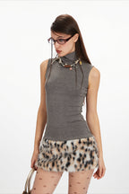 Mock Neck Wide Shoulder Fitted Tank Top