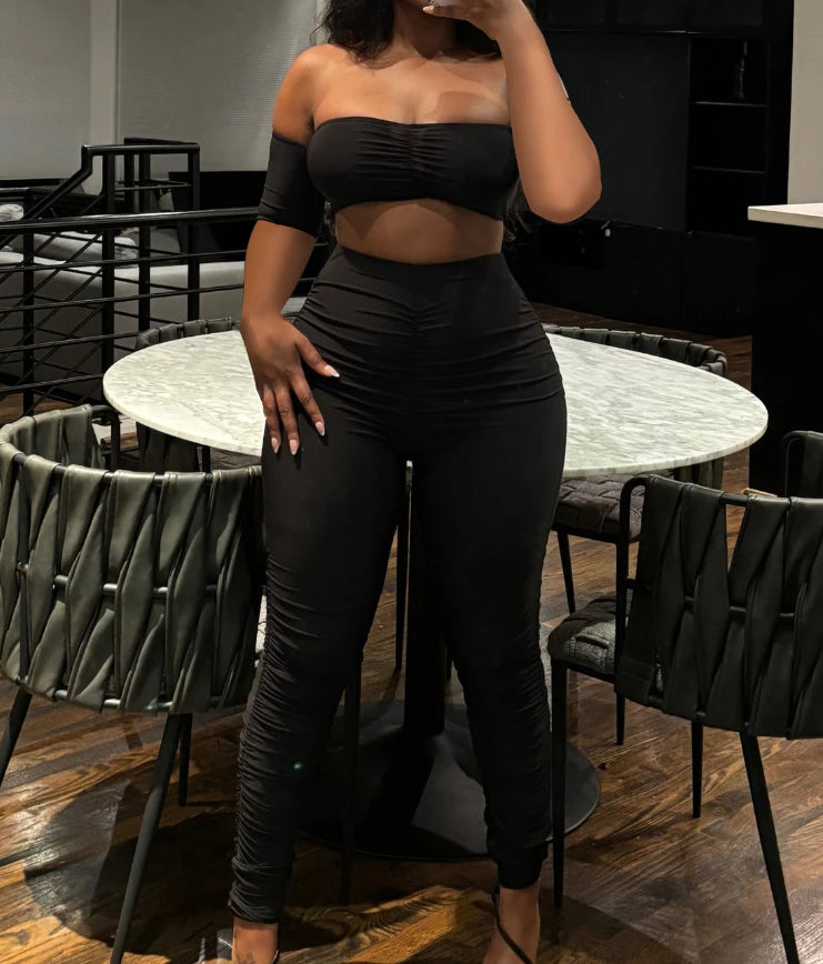 Ruched Off Shoulder Two Piece Pants Set Secondary image