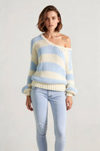 Casual Loose Off-Shoulder Striped Sweet Sweater