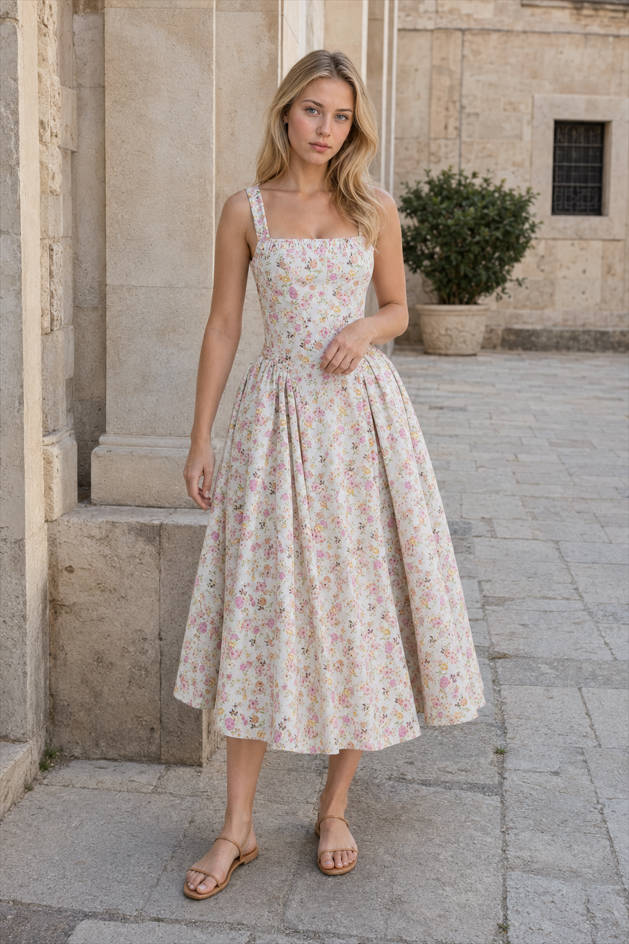 Bohemian Fragmented Flower Midi Dress