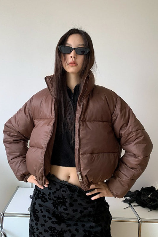 Brown Stand Collar Puffer Coat Main image