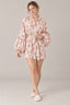 Satin Floral Print Puff Tie A Line Mini Dress