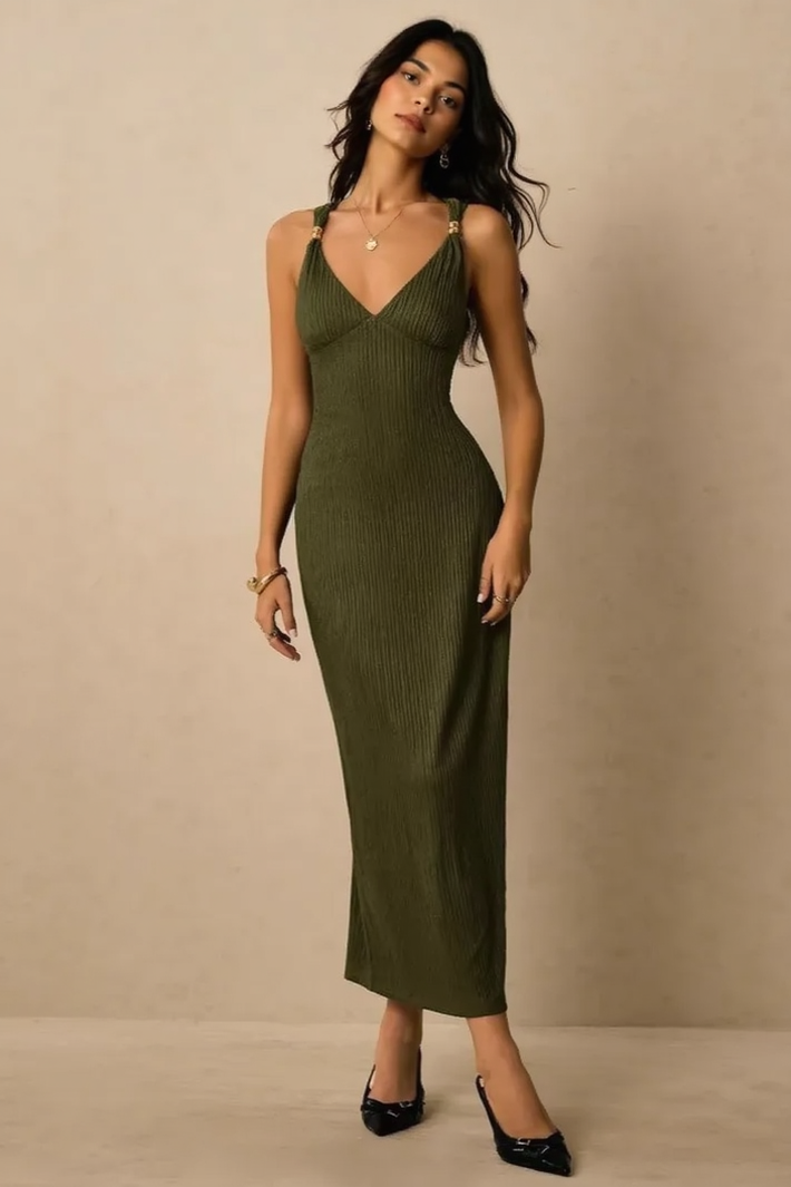 Ruched Waist Cami Midi Figure Hug Bodycon Dress Main image