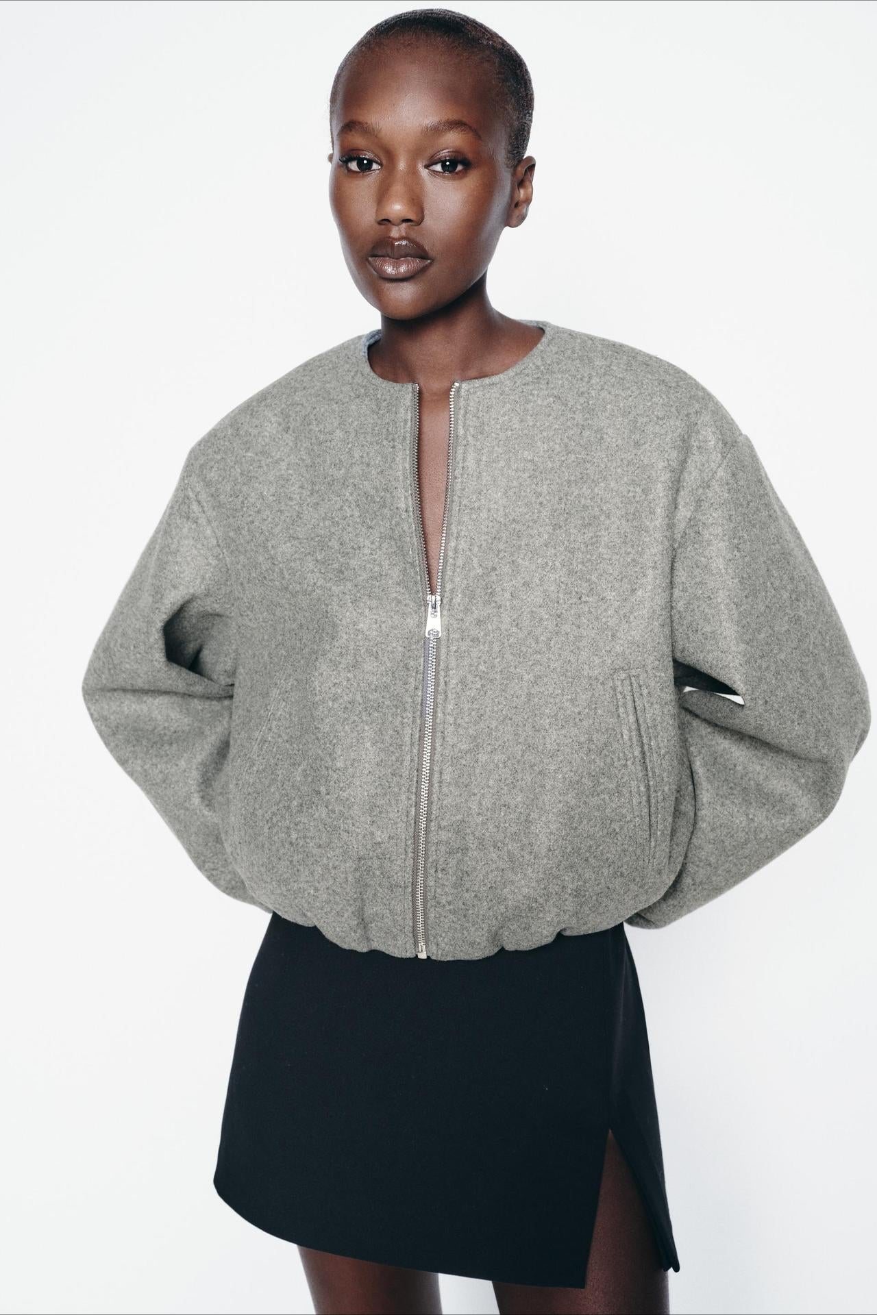 Faux Wool Short Zip Bomber Jacket Secondary image